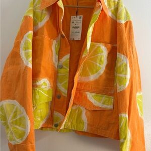 Zara Citrus Orange & Lime Print Button-Front Short Jacket.  Men’s Size M